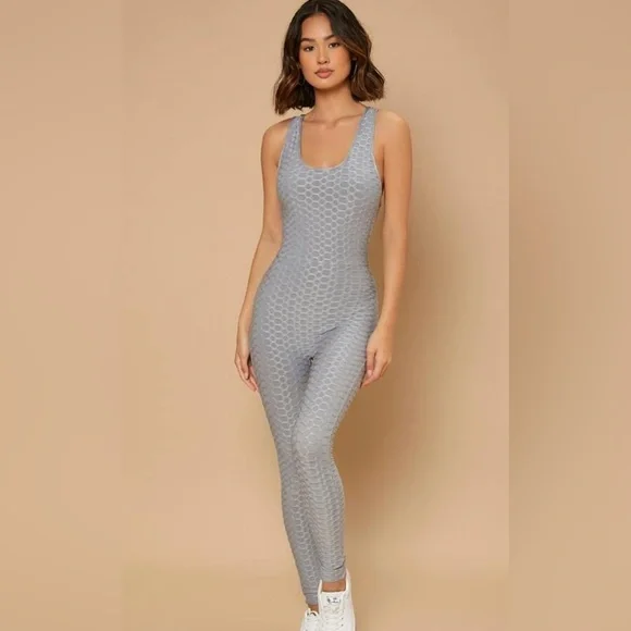 Gray Textured Women's Jumpsuit. <<<<<145>>>> - Picture 1 of 9